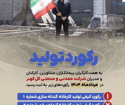 رکوردهای تولید کارخانجات شرکت معدنی و صنعتی گل‌گهر در مردادماه ۱۴۰۴
