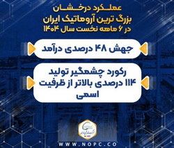 عملکرد درخشان «نوری» در ۶ ماهه اول سال ۱۴۰۴/ رکورد چشمگیر تولید ۱۱۴ درصدی بالاتر از ظرفیت اسمی
