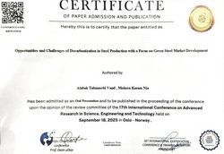 مقاله مهندسان خوزستانی در حوزه «فولاد سبز» در نروژ برگزیده شد 